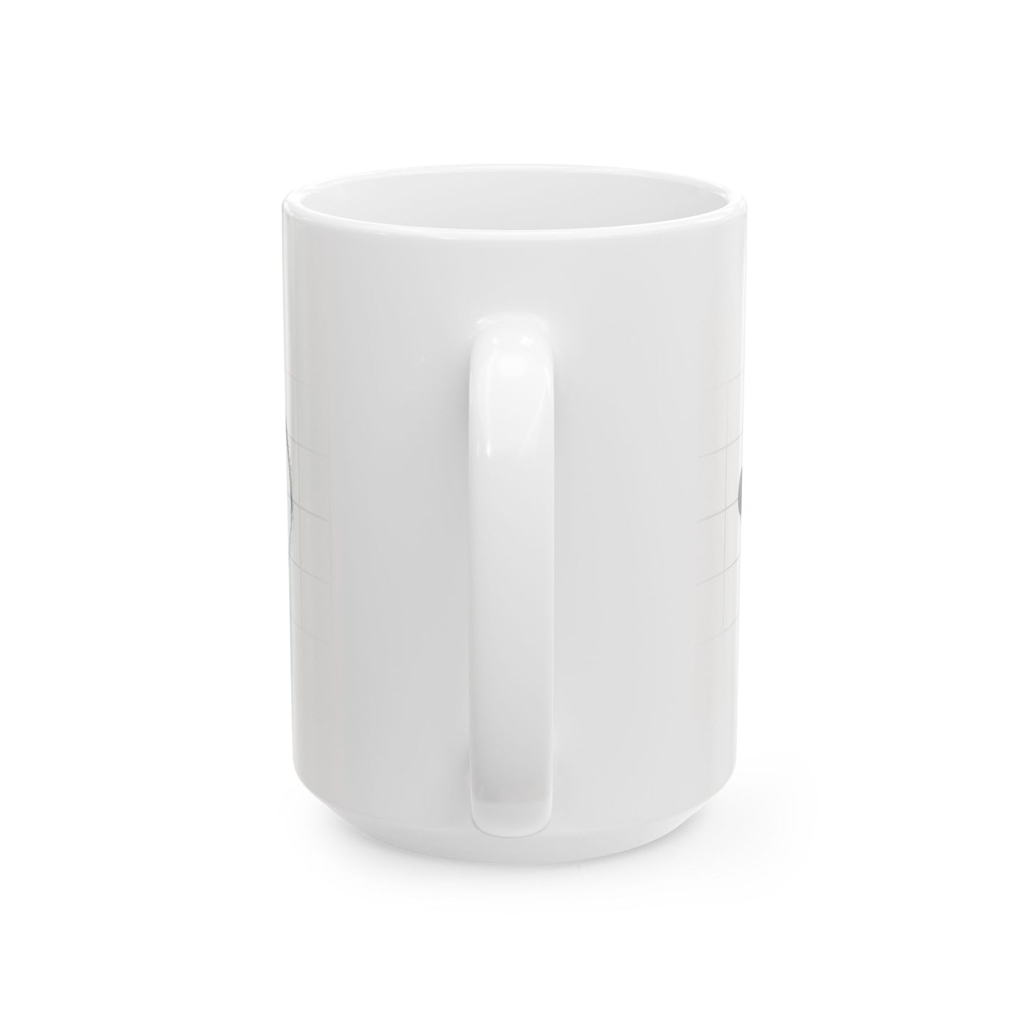 White ceramic mug with a handle on a white background