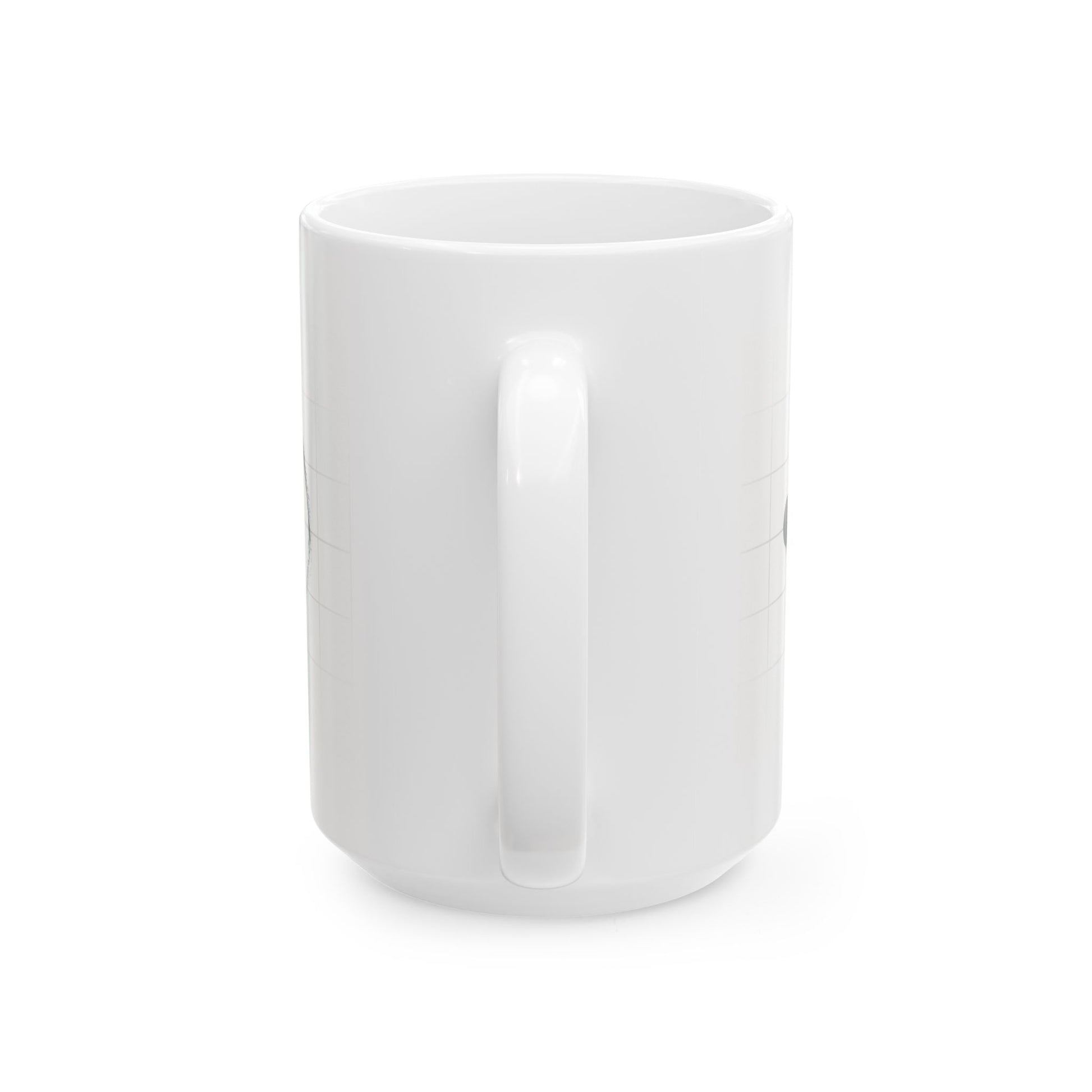 White ceramic mug with a handle on a white background