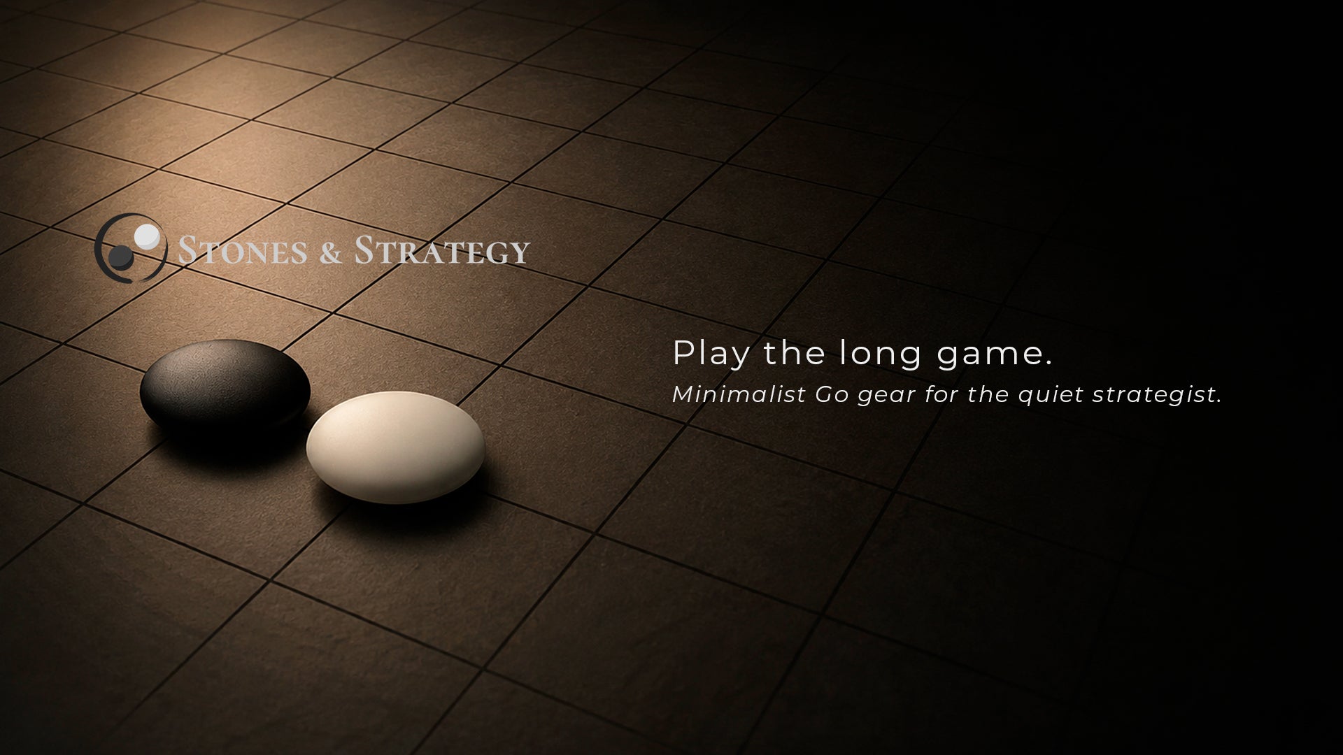 Two stones on a tiled surface with 'Stones & Strategy' branding and text.